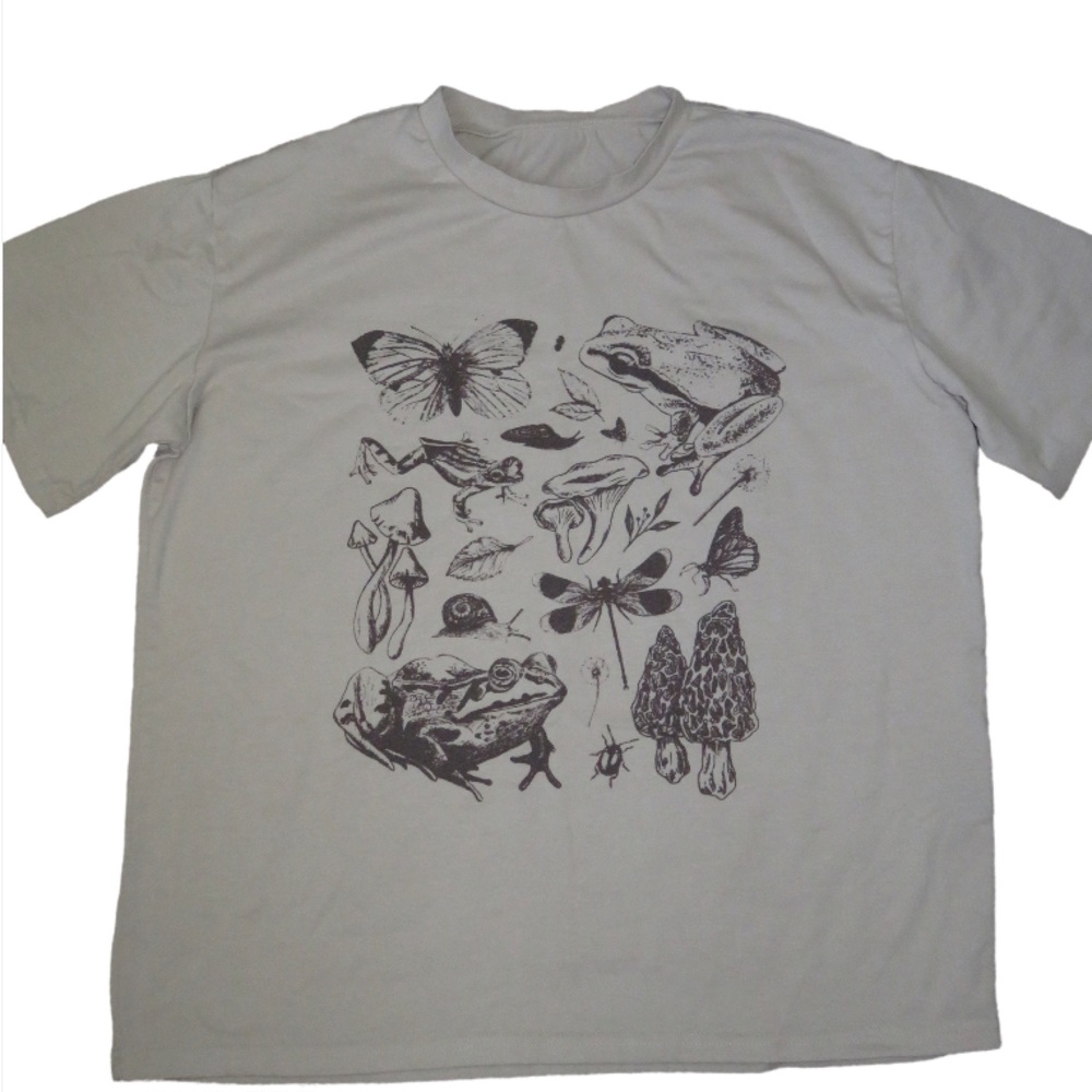Mushroom And Butterfly Print Short Sleeve Tee